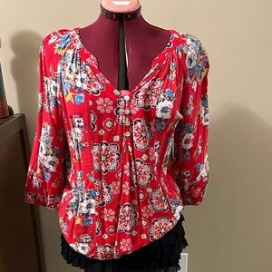 Floral Red Peasant Blouse - Brand: fig and flower